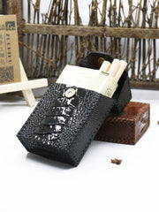 Cool Handmade Leather Mens Black Floral Cigarette Holder Case for Men