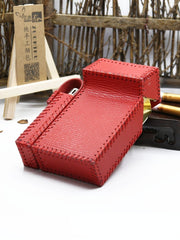 Handmade Leather Womens Red Cigarette Holder Case with Lighter holder for Women