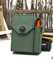 Cool Handmade Leather Mens Green Cigarette Holder Case with Lighter holder for Men