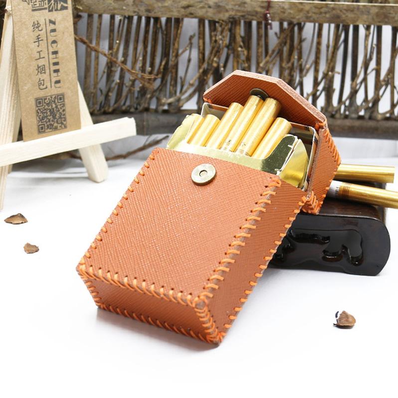 Handmade Brown Leather Cigarette Holder Mens Cool Cigarette Holder Case for Men