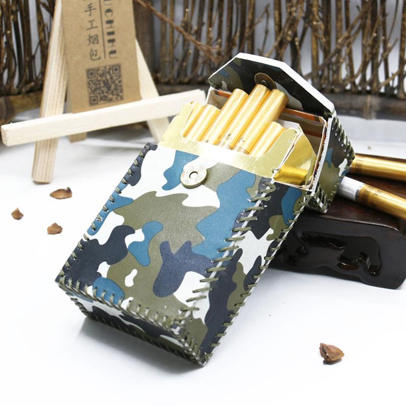 Handmade Leather Cigarette Holder Mens Camouflage Cool Cigarette Holder Case for Men