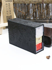 Cool Handmade Leather Mens Floral Engraved Black Cigarette Holder Case for Men - imessengerbags