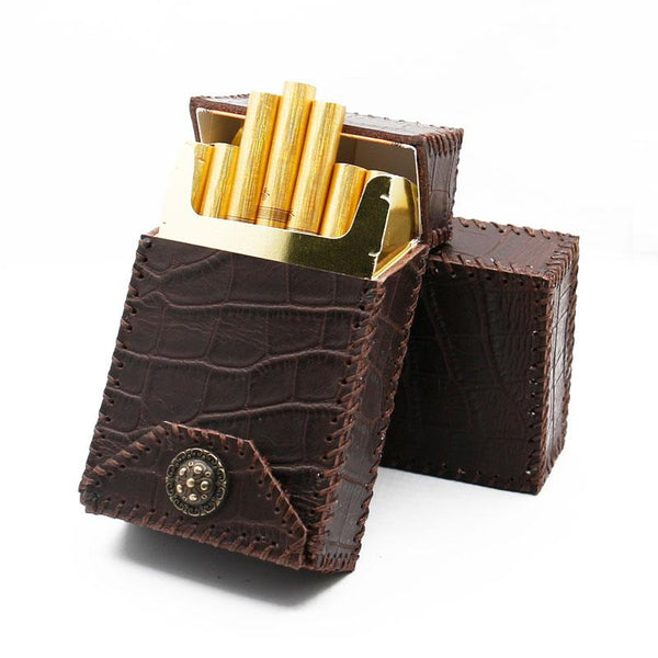 Cool Handmade Leather Mens Engraved Coffee Cigarette Holder Case for Men