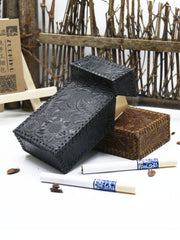 Cool Handmade Leather Mens Engraved Floral Cigarette Holder Case for Men