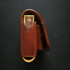 Brown Leather Mens Cigarette Case Cigarette Holder Zippo Light Case with Belt Loop for Men