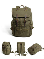 Cool Canvas Leather Mens Womens College 14'' Green Backpack Travel Backpack Computer Backpack for Men - imessengerbags
