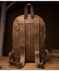 Brown Casual Mens Leather 15-inch Large Laptop Backpacks Brown Travel Backpacks School Backpacks for men - imessengerbags