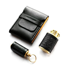 Cool Black Leather Mens Cigarette Case Wooden Custom Cigarette Holder for Men - imessengerbags