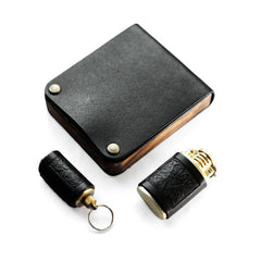 Cool Black Leather Mens Cigarette Case Wooden Custom Cigarette Holder for Men - imessengerbags