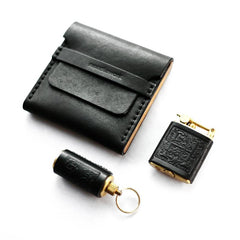 Cool Black Leather Mens Cigarette Case Wooden Custom Cigarette Holder for Men - imessengerbags