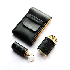 Cool Wooden Black Leather Mens Cigarette Case Handmade Custom Cigarette Holder for Men