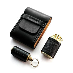 Cool Black Leather Mens Cigarette Case Wooden Custom Cigarette Holder for Men - imessengerbags
