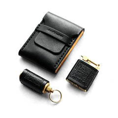 Cool Black Leather Mens Cigarette Case Wooden Custom Cigarette Holder for Men - imessengerbags