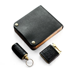 Cool Black Leather Mens Cigarette Case Wooden Custom Cigarette Holder for Men - imessengerbags