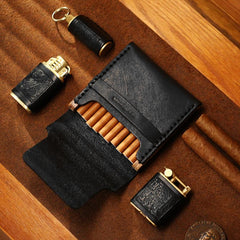 Cool Black Leather Mens Cigarette Case Wooden Custom Cigarette Holder for Men - imessengerbags