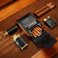 Cool Black Leather Mens Cigarette Case Wooden Custom Cigarette Holder for Men - imessengerbags