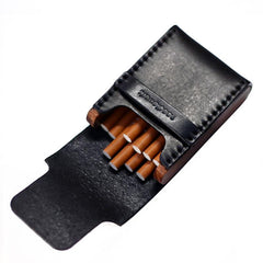 Cool Black Leather Mens Cigarette Case Wooden Custom Cigarette Holder for Men - imessengerbags