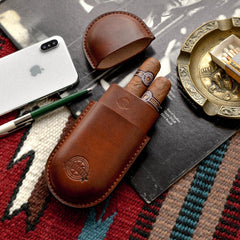 Cool Beige Leather Mens 2pcs Cigar Case Cool Custom Leather Cigar Case for Men - imessengerbags