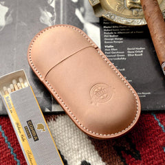 Cool Beige Leather Mens 2pcs Cigar Case Cool Custom Leather Cigar Case for Men - imessengerbags