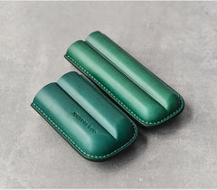 Cool Green Leather Mens 2pcs Cigar Case Cool Custom Leather Cigar Case for Men