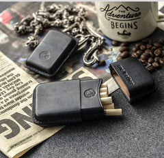 Handmade Black Leather Mens 11pcs Cigarette Holder Case Cool Custom Cigarette Case for Men - imessengerbags