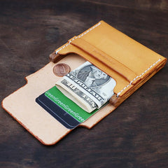 Cool Wooden Brown Leather Mens Wallet Small Card Holder Coin Wallet for Men