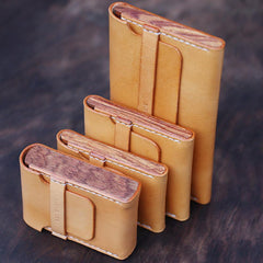 Cool Wooden Brown Leather Mens Wallet Small Card Holder Coin Wallet for Men