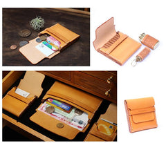Cool Wooden Brown Leather Mens Wallet Small Card Holder Coin Wallet for Men