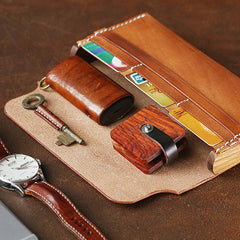 Cool Wooden Brown Leather Mens Long Wallet Brown Long Wallet for Men