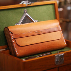 Cool Wooden Brown Leather Mens Long Wallet Brown Long Wallet for Men
