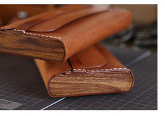 Cool Wooden Brown Leather Mens Long Wallet Brown Long Wallet for Men