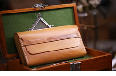 Cool Wooden Brown Leather Mens Long Wallet Brown Long Wallet for Men