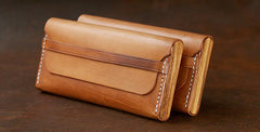 Cool Wooden Brown Leather Mens Long Wallet Brown Long Wallet for Men
