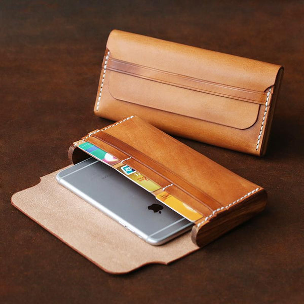 Cool Wooden Brown Leather Mens Long Wallet Brown Long Wallet for Men - imessengerbags
