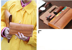 Cool Wooden Brown Leather Mens Long Wallet Brown Long Wallet for Men