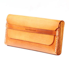 Cool Wooden Brown Leather Mens Long Wallet Brown Long Wallet for Men