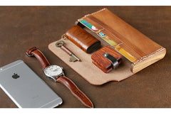 Cool Wooden Brown Leather Mens Long Wallet Brown Long Wallet for Men
