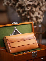 Cool Wooden Brown Leather Mens Long Wallet Brown Long Wallet for Men