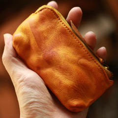 Vintage Slim Brown Leather Mens Coin Wallet Zipper Coin Holder Change Pouch For Men - imessengerbags