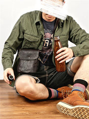 Cool Black Leather Mens Small Vertical Courier Bag Brown Messenger Bags Blue Postman Bag For Men - imessengerbags