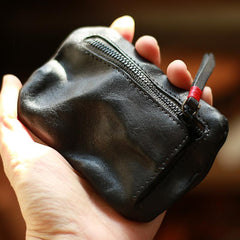 Vintage Slim Brown Leather Mens Coin Wallet Zipper Coin Holder Change Pouch For Men - imessengerbags