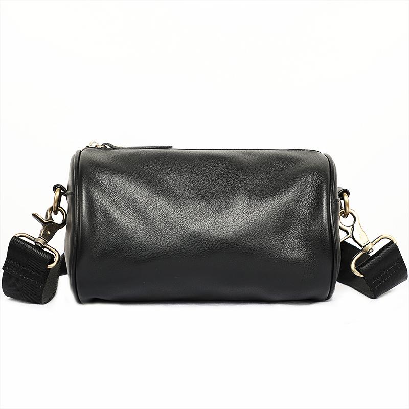 Black Leather Mens Small Casual Bucket Bag Barrel Messenger Bags Brown Postman Bag For Men - imessengerbags