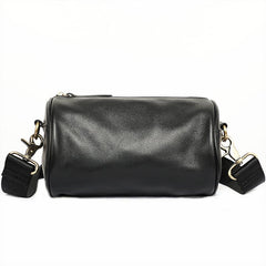 Black Leather Mens Small Casual Bucket Bag Barrel Messenger Bags Brown Postman Bag For Men - imessengerbags