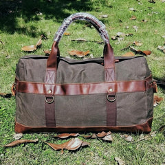 Mens Waxed Canvas Leather Weekender Bag Canvas Large Travel Bag for Men - imessengerbags