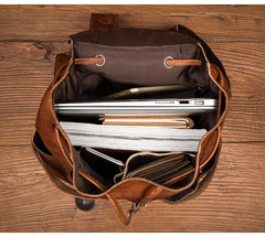 Cool Brown Mens Leather 15inchs Laptop Backpacks Travel Backpacks School Backpacks for men - imessengerbags