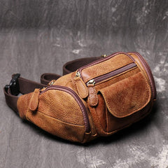 Vintage Brown LEATHER MENS Barrel FANNY PACK FOR MEN BUMBAG Vintage WAIST BAG for Men