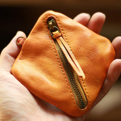 Vintage Slim Brown Leather Mens Coin Wallet Zipper Coin Holder Change Pouch For Men - imessengerbags