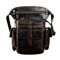 Cool Brown Leather Men's Drop Leg Bag Small Side Bag Belt Pouch Waist Bag For Men