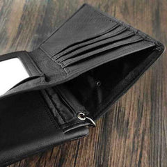 Black Leather Men's Small Biker Wallet Chain Wallet billfold Bifold Wallet with Chain Coin Purse For Men - imessengerbags