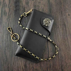 Badass Black Leather Men's Long Biker Chain Wallet Black Long Wallet with Chain For Men